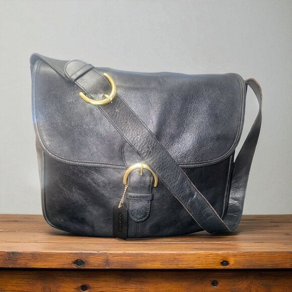 VTG Coach Greenwich School Bag 4165 Navy Leather Brass Messenger Duffle 90s USA - Picture 1 of 11